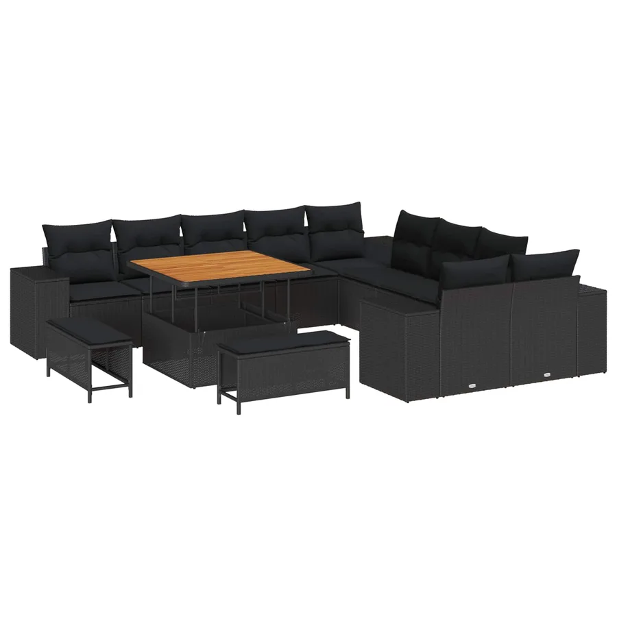 Ensemble de canapé de jardin avec coussin 13 pcs Noir polyrotin - 2