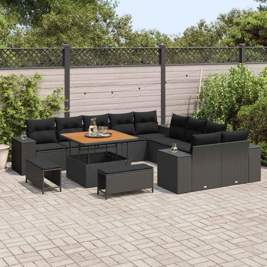 Ensemble de canapé de jardin avec coussin 13 pcs Noir polyrotin - 3