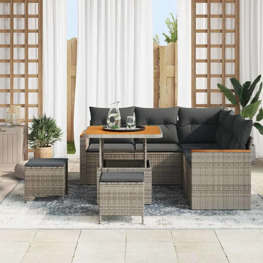 Ensemble de canapé de jardin avec coussin 8 pcs Gris Poly rotin - 3