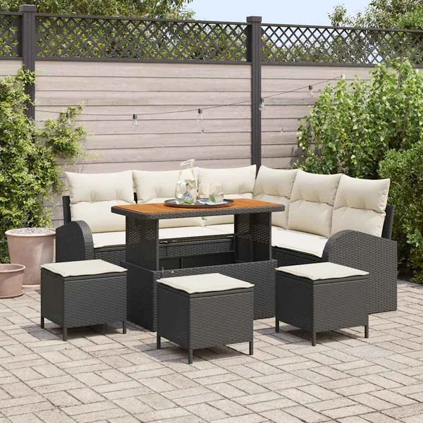 Ensemble de canapé de jardin avec coussin 9 pcs Noir polyrotin