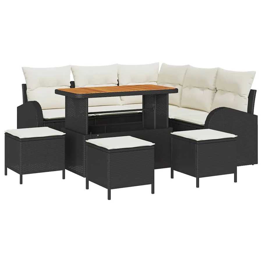 Ensemble de canapé de jardin avec coussin 9 pcs Noir polyrotin - 2