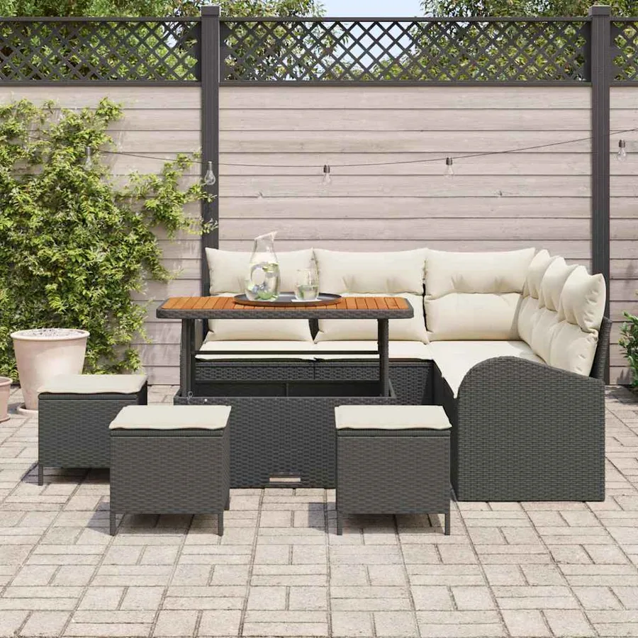 Ensemble de canapé de jardin avec coussin 9 pcs Noir polyrotin - 3