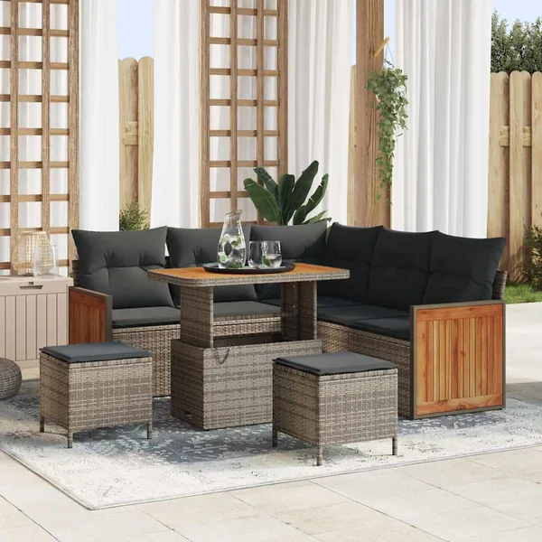 Ensemble de canapé de jardin avec coussin 9 pcs Gris polyrotin
