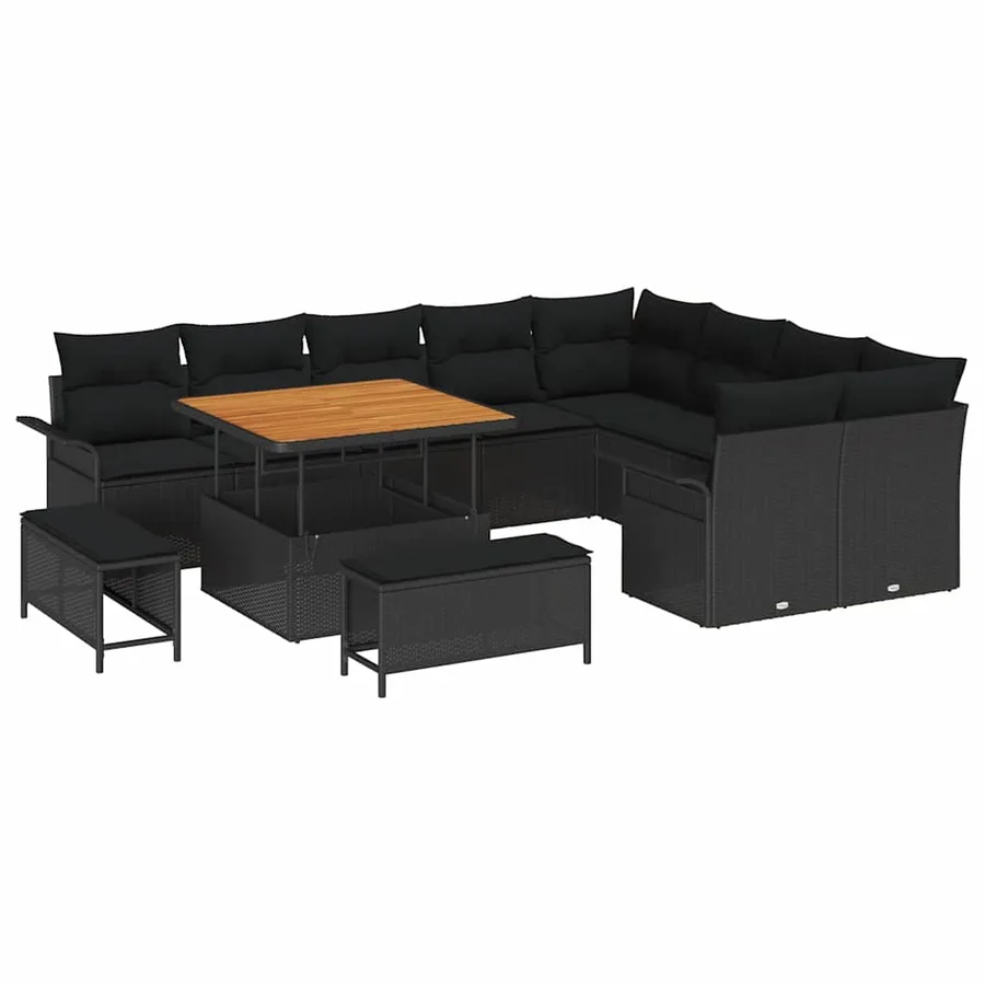 Ensemble de canapé de jardin avec coussin 12 pcs Noir polyrotin - 2