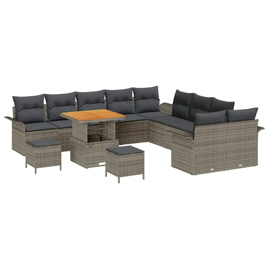 Ensemble de canapé de jardin avec coussin 13 pcs Gris polyrotin - 2