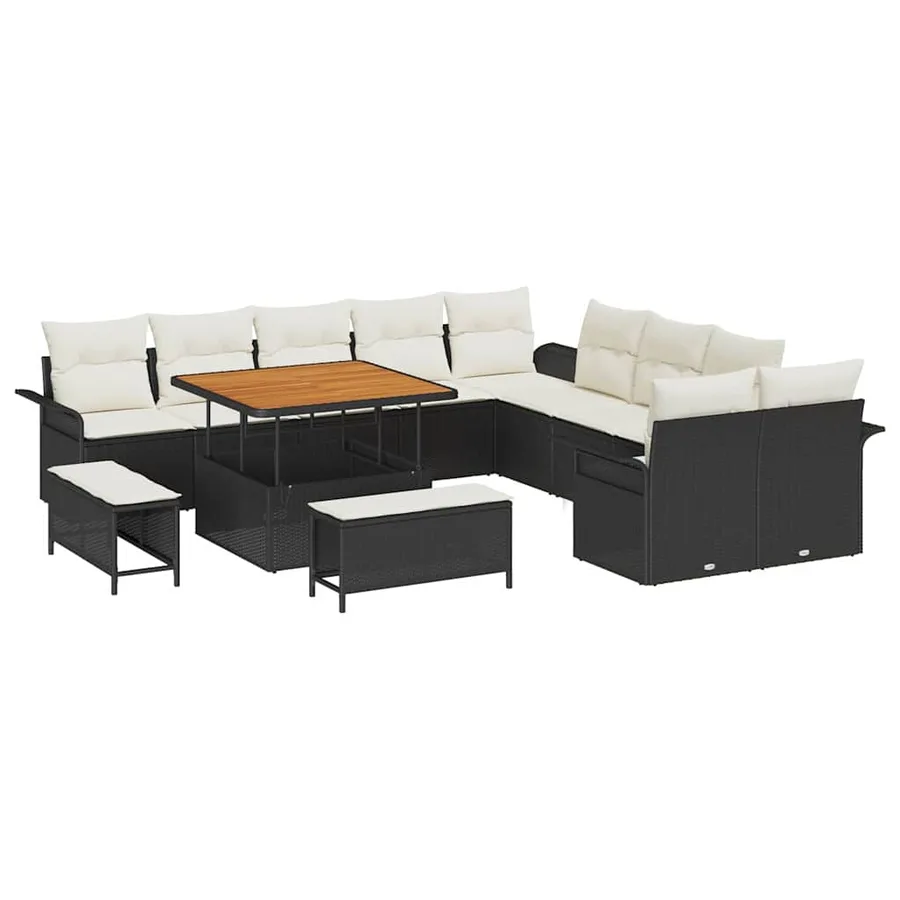 Ensemble de canapé de jardin avec coussin 13 pcs Noir polyrotin - 2