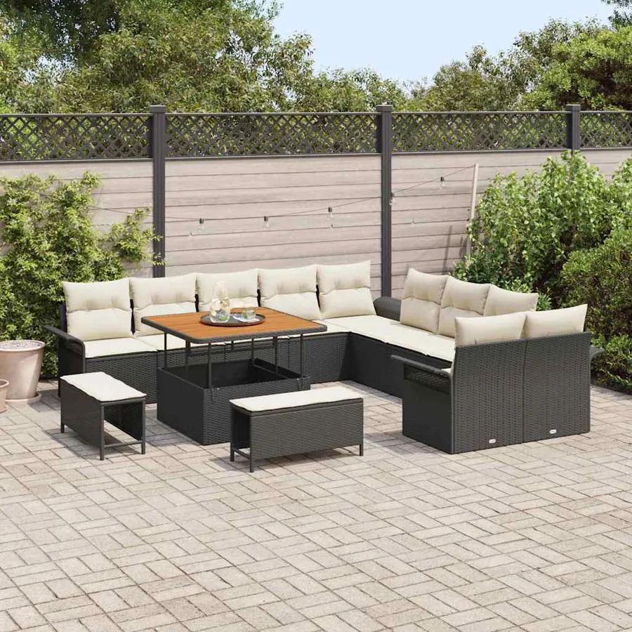 Ensemble de canapé de jardin avec coussin 13 pcs Noir polyrotin - 3