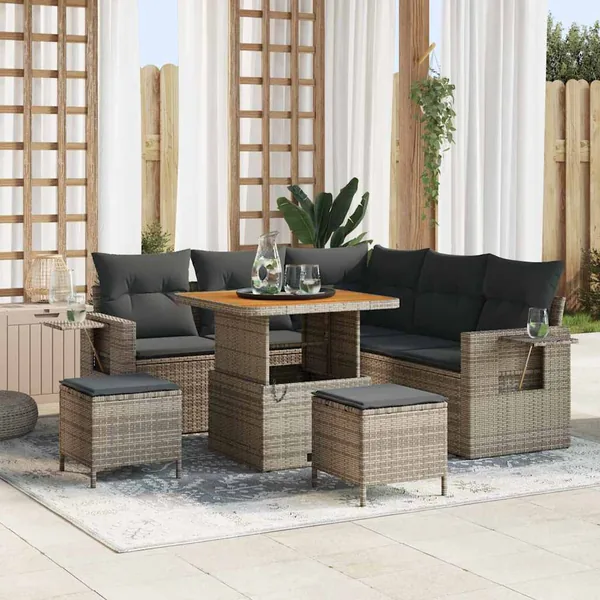 Ensemble de canapé de jardin avec coussin 9 pcs Gris polyrotin