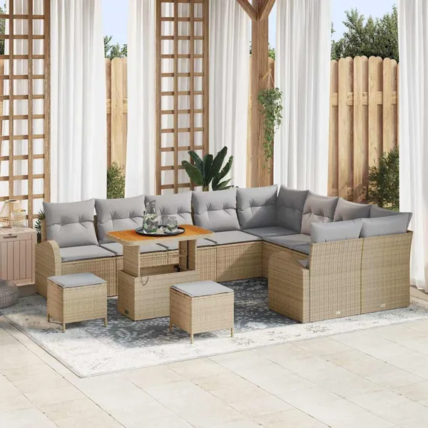 Ensemble de canapé de jardin 12 pcs Beige polyrotin