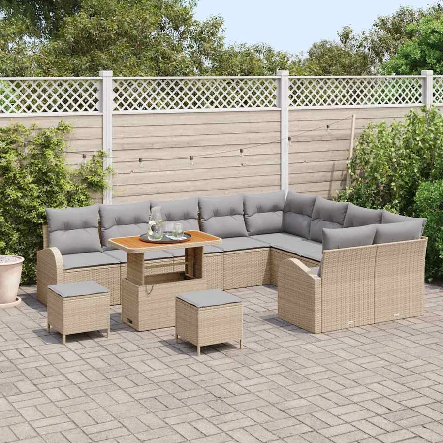 Ensemble de canapé de jardin 12 pcs Beige polyrotin - 3