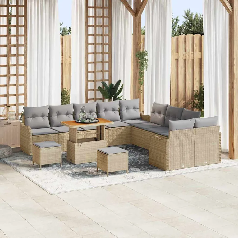 Ensemble de canapé de jardin 13 pcs Beige polyrotin