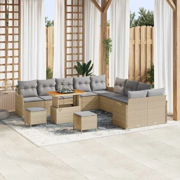 Ensemble de canapé de jardin 13 pcs Beige polyrotin