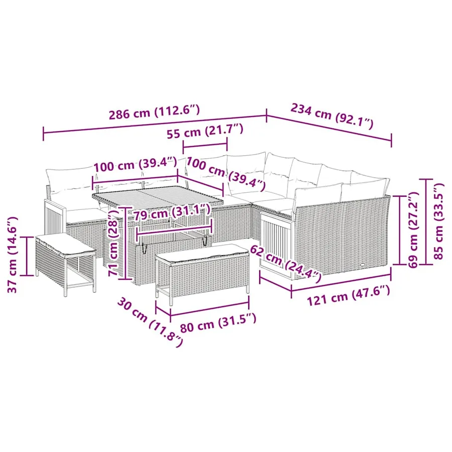 Ensemble de canapé de jardin 13 pcs Noir et Crème polyrotin - 14