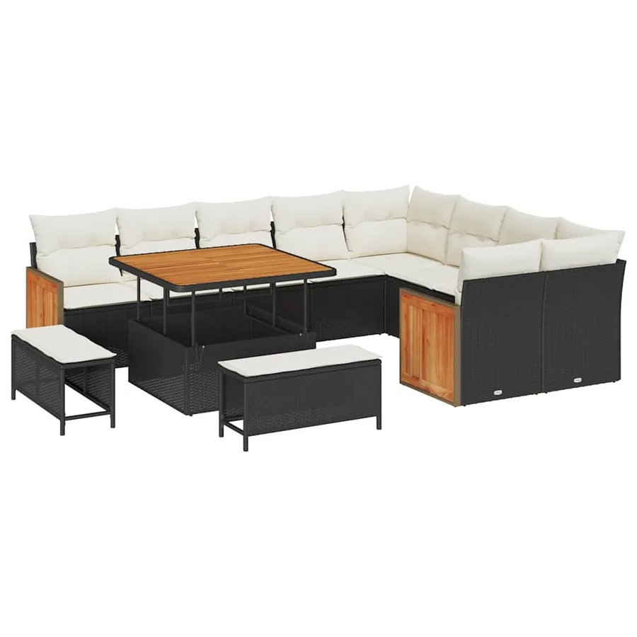 Ensemble de canapé de jardin 13 pcs Noir et Crème polyrotin - 2