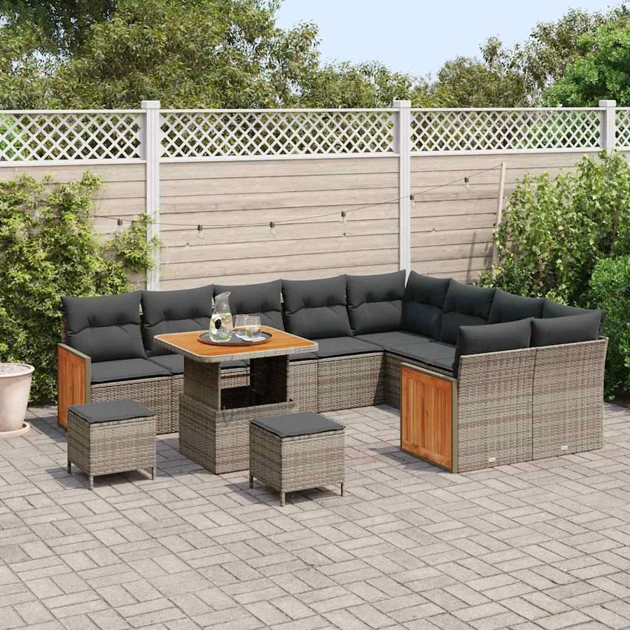 Ensemble de canapé de jardin avec coussin 13 pcs Gris polyrotin - 3