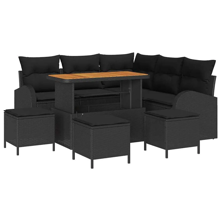 Ensemble de canapé de jardin avec coussin 9 pcs Noir polyrotin - 2