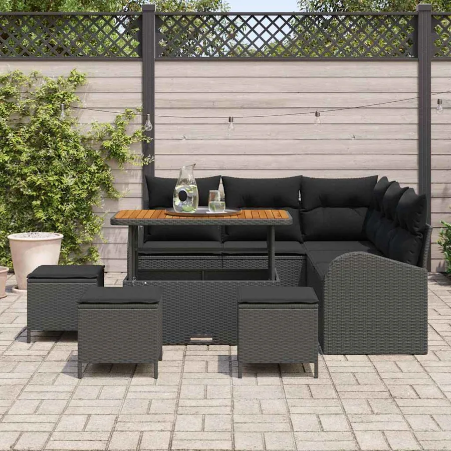 Ensemble de canapé de jardin avec coussin 9 pcs Noir polyrotin - 3