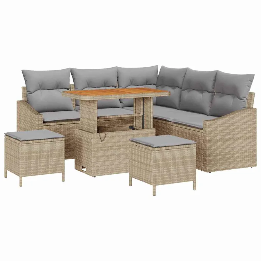 Ensemble de canapé de jardin avec coussin 8 pcs Beige polyrotin - 2