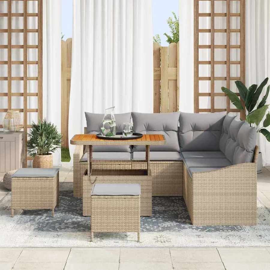 Ensemble de canapé de jardin avec coussin 8 pcs Beige polyrotin - 3