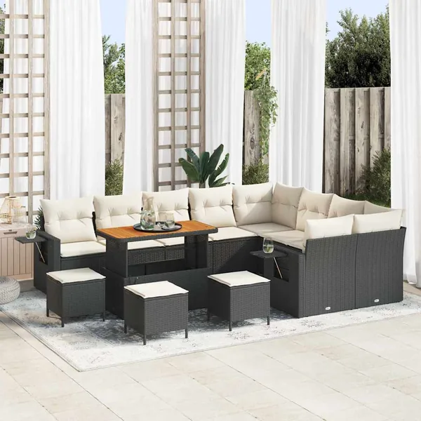 Ensemble de canapé de jardin 13 pcs Noir et Crème polyrotin