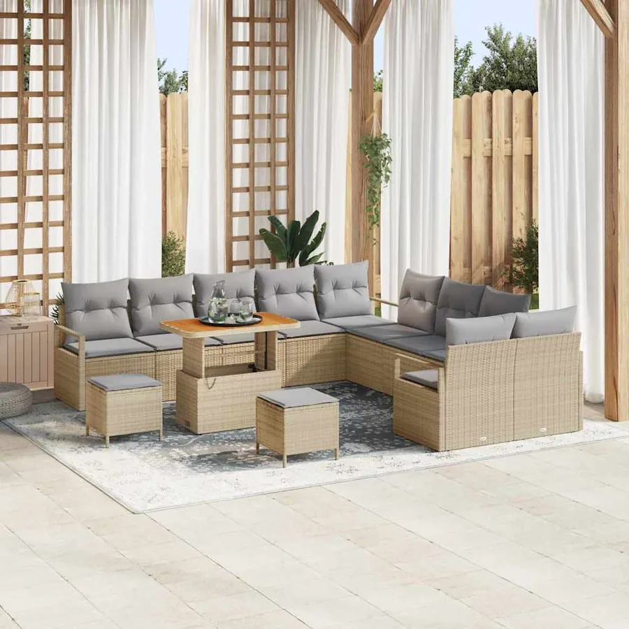 Ensemble de canapé de jardin 13 pcs Beige polyrotin