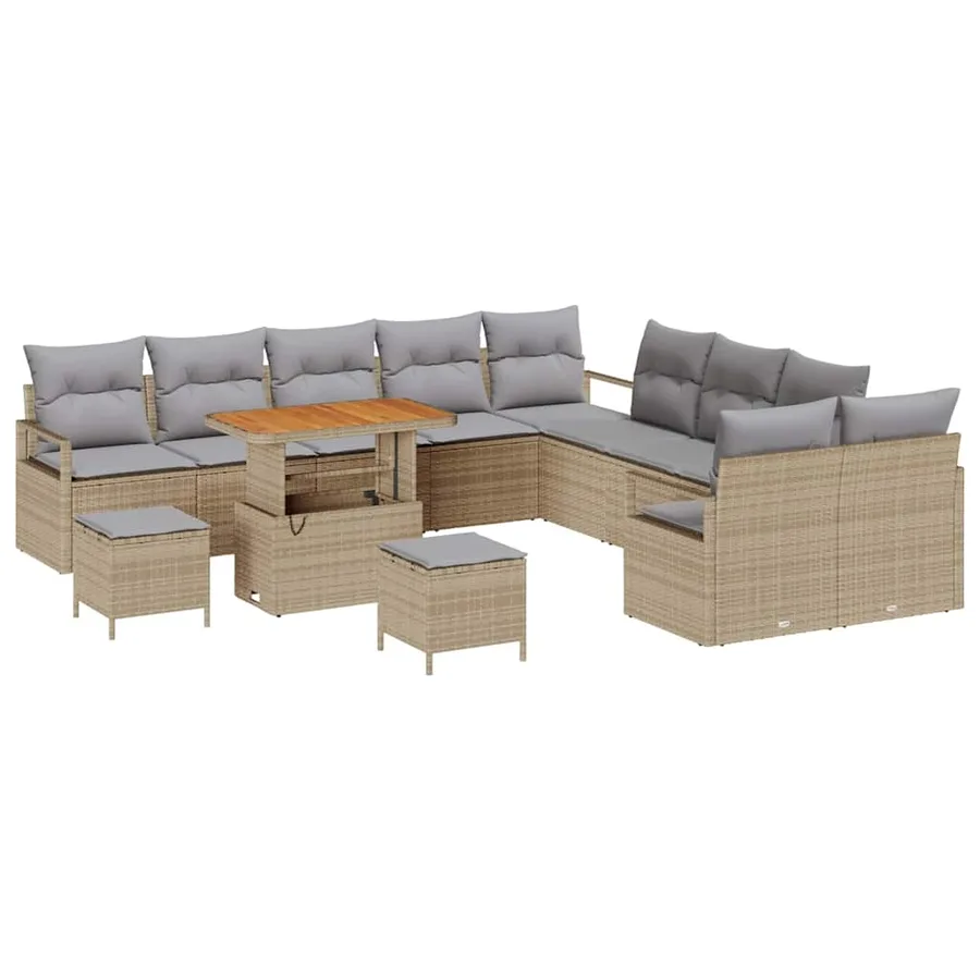 Ensemble de canapé de jardin 13 pcs Beige polyrotin - 2