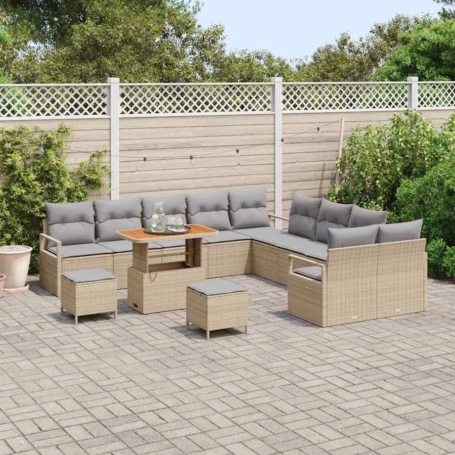 Ensemble de canapé de jardin 13 pcs Beige polyrotin - 3