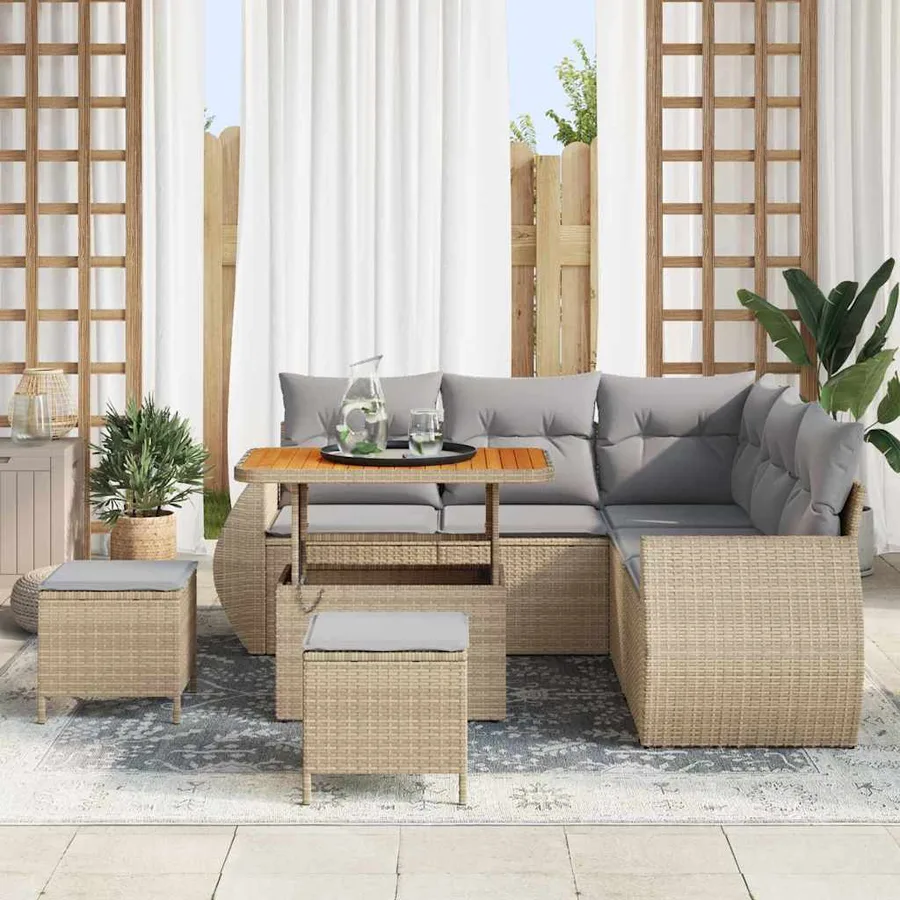 Ensemble de canapé de jardin 8 pcs beige et gris clair - 3