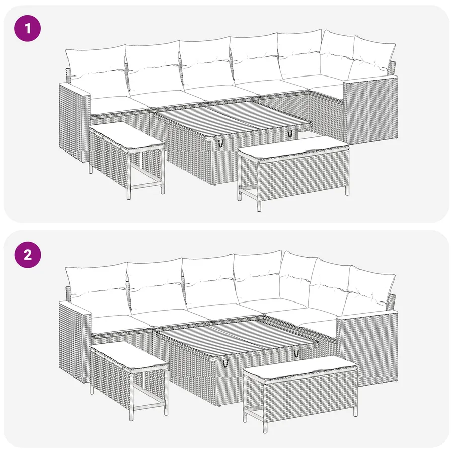 Ensemble de canapé de jardin 9 pcs Noir polyrotin - 10