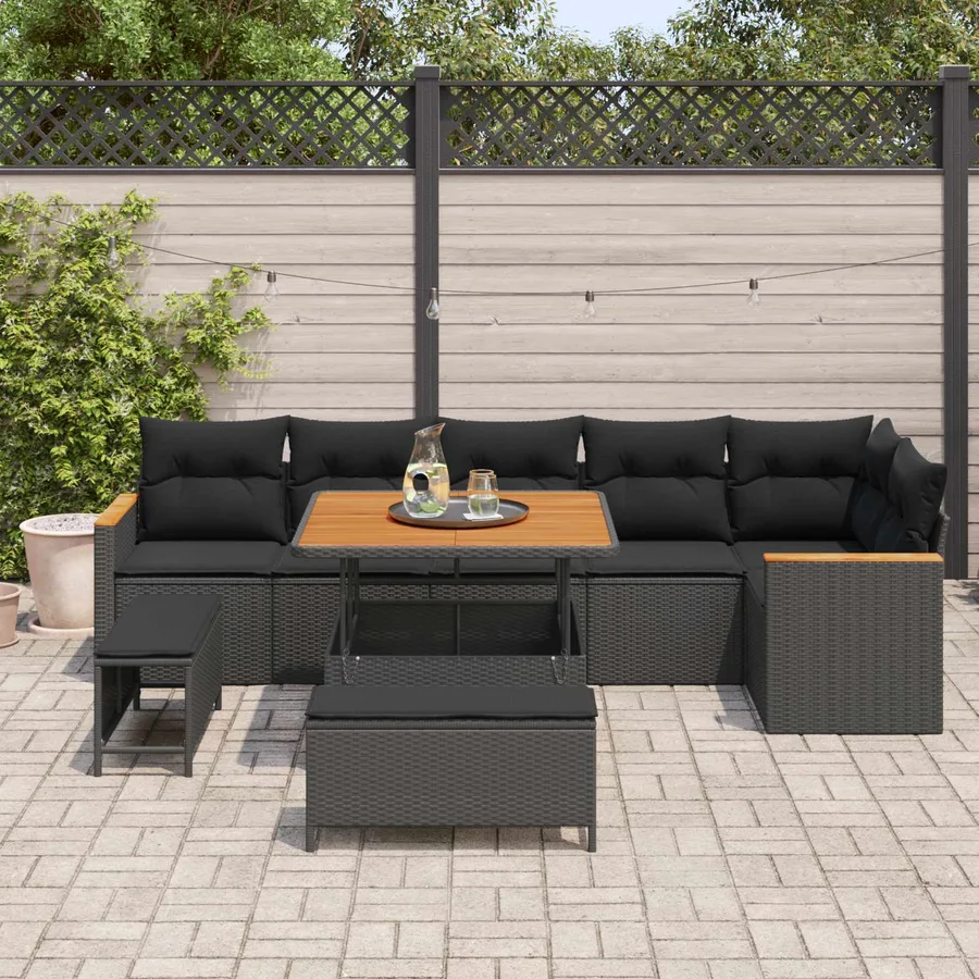 Ensemble de canapé de jardin 9 pcs Noir polyrotin - 3