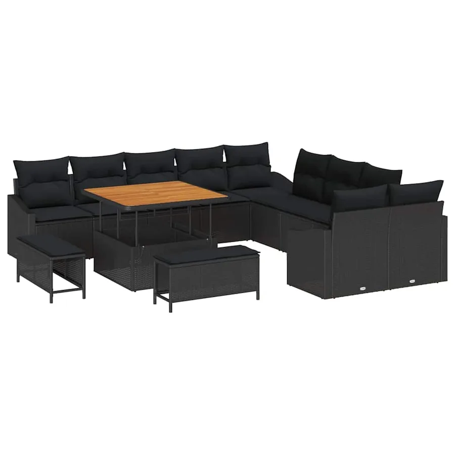 Ensemble de canapé de jardin avec coussin 13 pcs Noir polyrotin - 2