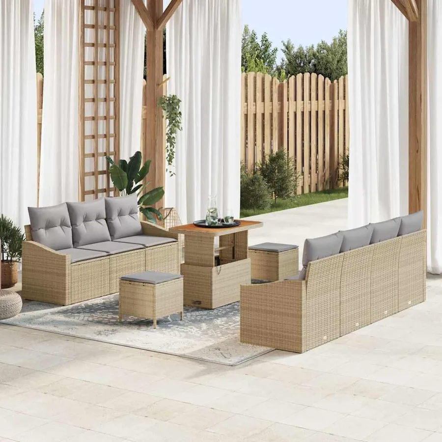 Ensemble de canapé de jardin 10 pcs Beige polyrotin