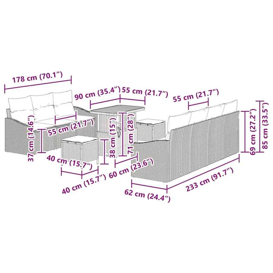 Ensemble de canapé de jardin 10 pcs Beige polyrotin - 12