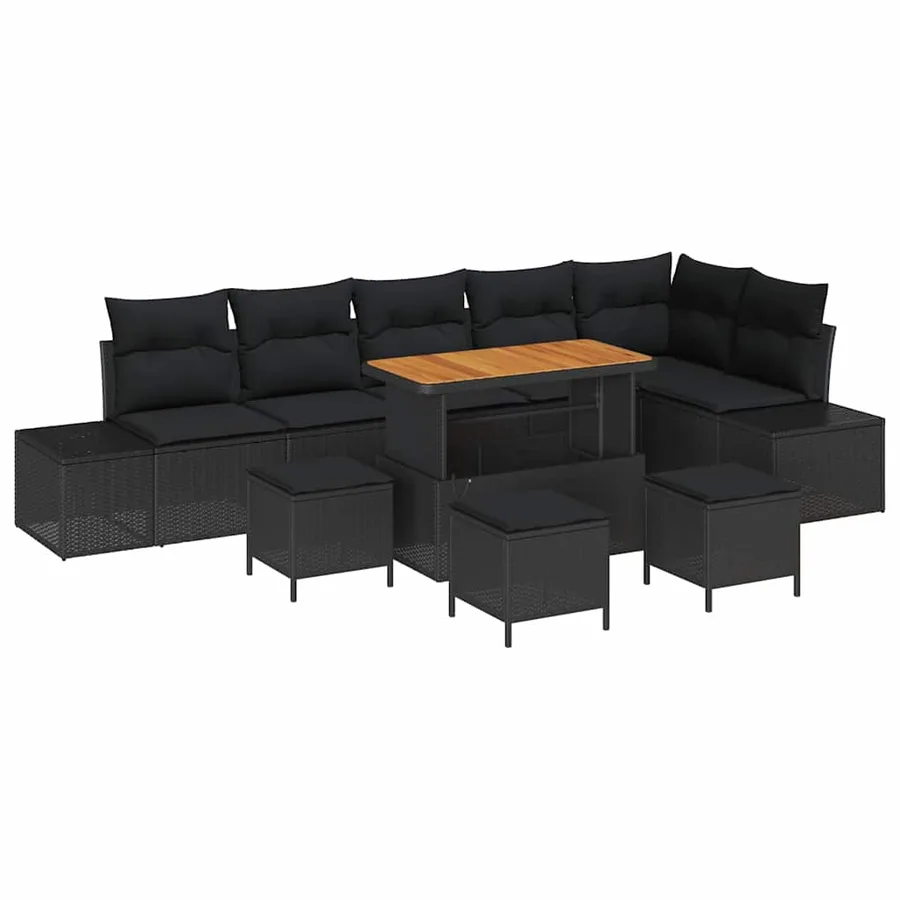 Ensemble de canapé de jardin avec coussin 10 pcs Noir polyrotin - 2