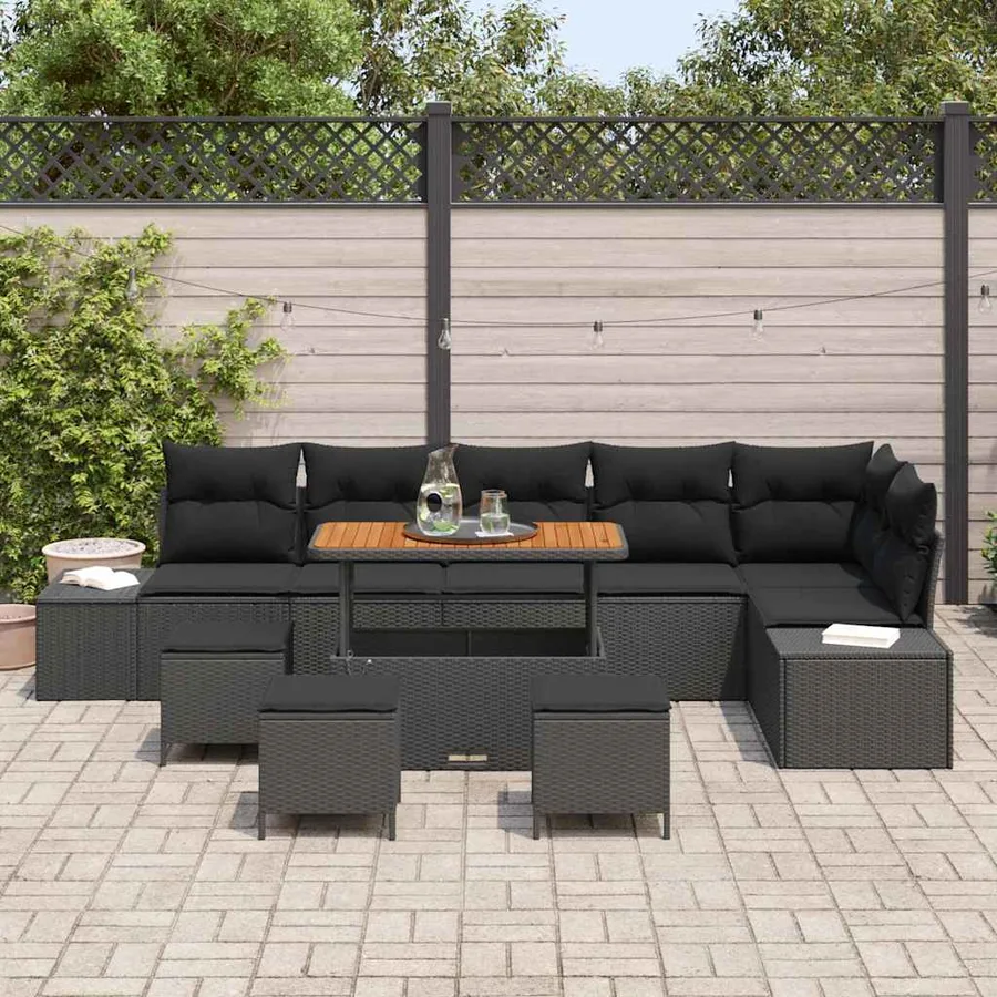 Ensemble de canapé de jardin avec coussin 10 pcs Noir polyrotin - 3