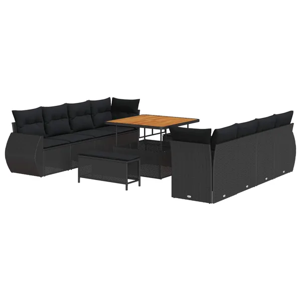 Ensemble de canapé de jardin 11 pcs Noir Poly rotin