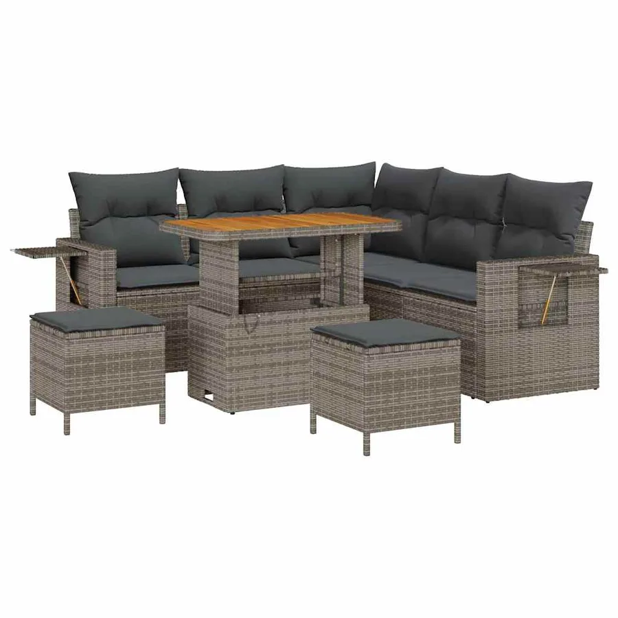 Ensemble de canapé de jardin avec coussin 9 pcs Gris polyrotin - 2