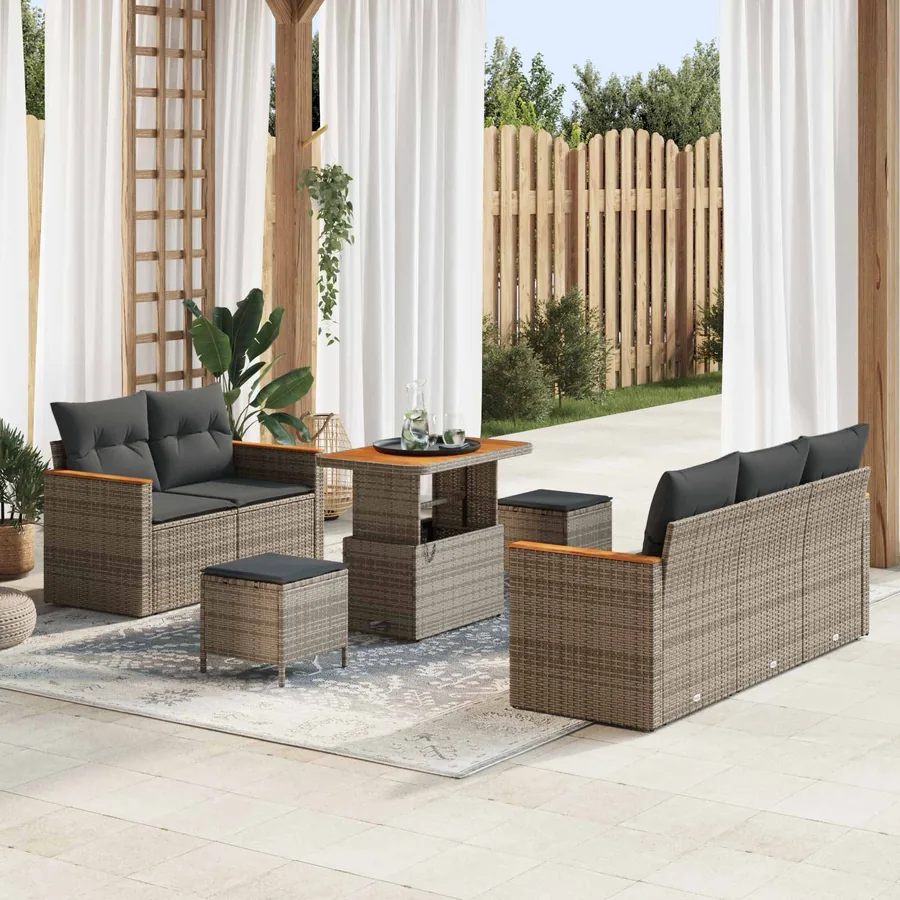 Ensemble de canapé de jardin 8 pcs Gris polyrotin