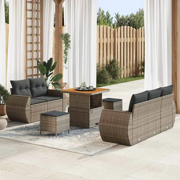 Ensemble de canapé de jardin avec coussin 8 pcs Gris polyrotin