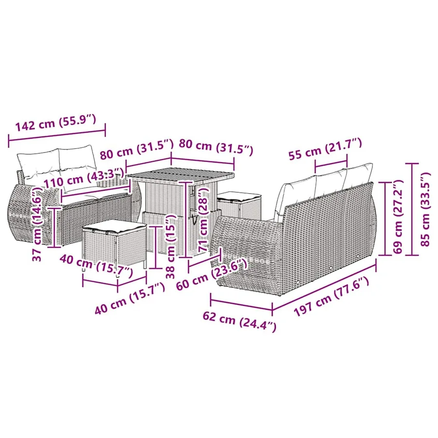 Ensemble de canapé de jardin avec coussin 8 pcs Gris polyrotin - 15