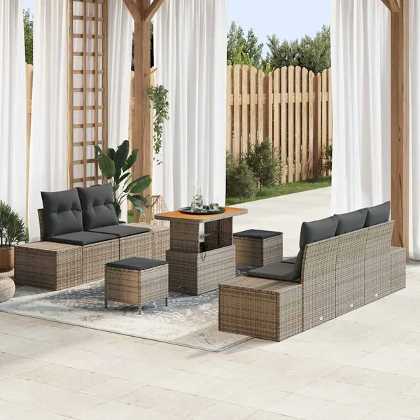 Ensemble de canapé de jardin avec coussin 8 pcs Gris polyrotin