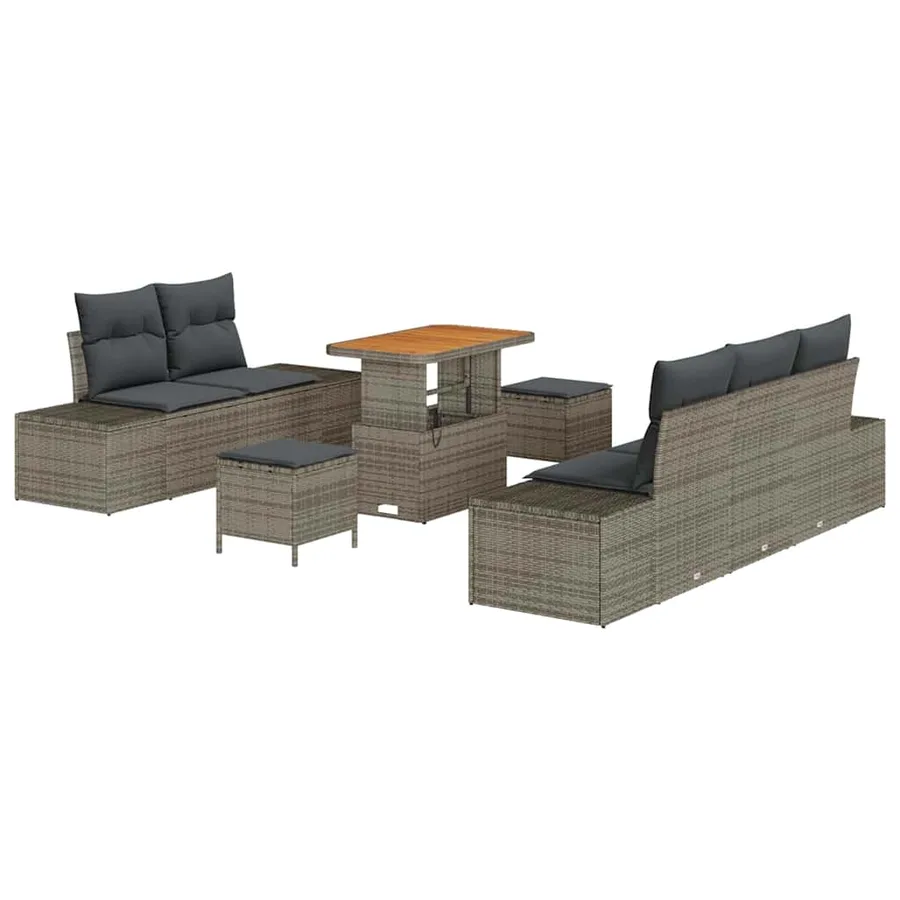 Ensemble de canapé de jardin avec coussin 8 pcs Gris polyrotin - 2