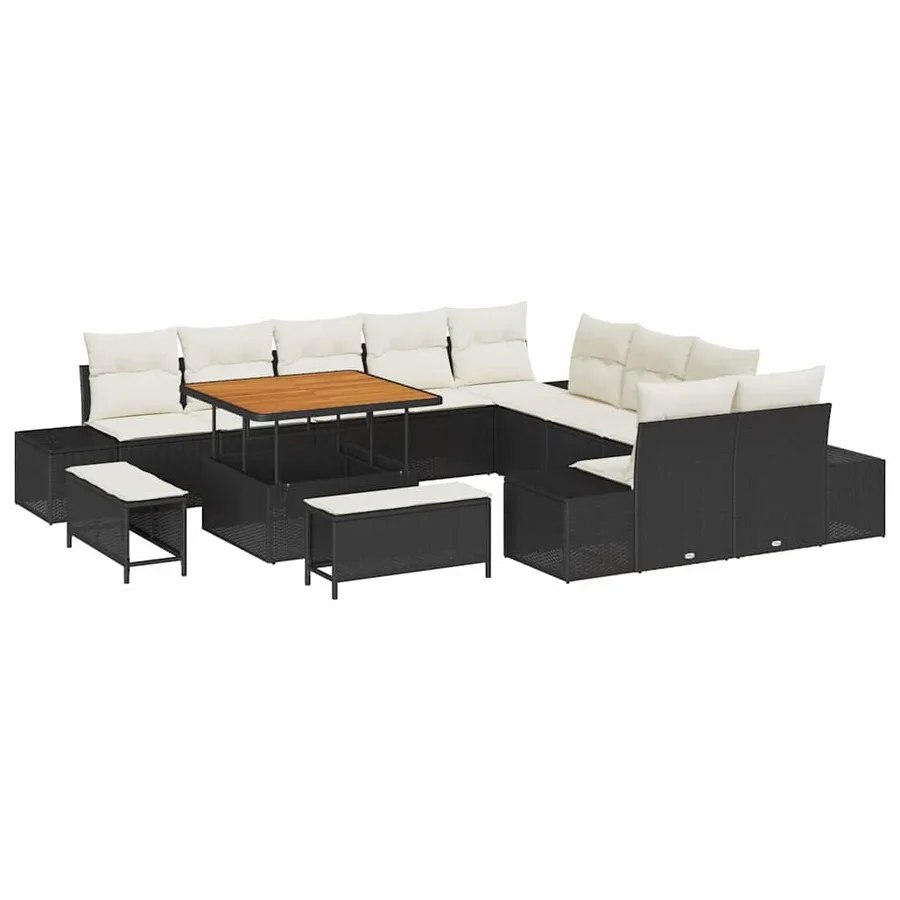 Ensemble de canapé de jardin avec coussin 13 pcs Noir polyrotin - 2