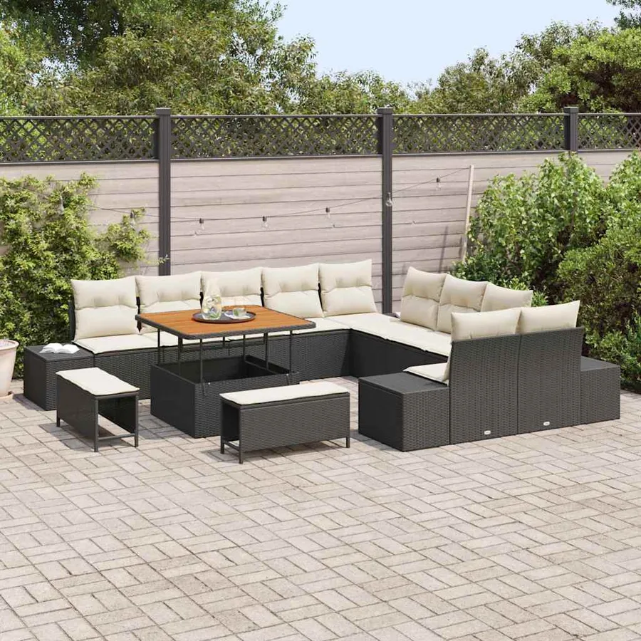 Ensemble de canapé de jardin avec coussin 13 pcs Noir polyrotin - 3