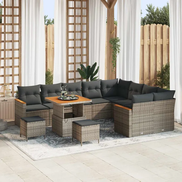 Ensemble de canapé de jardin 12 pcs Gris polyrotin