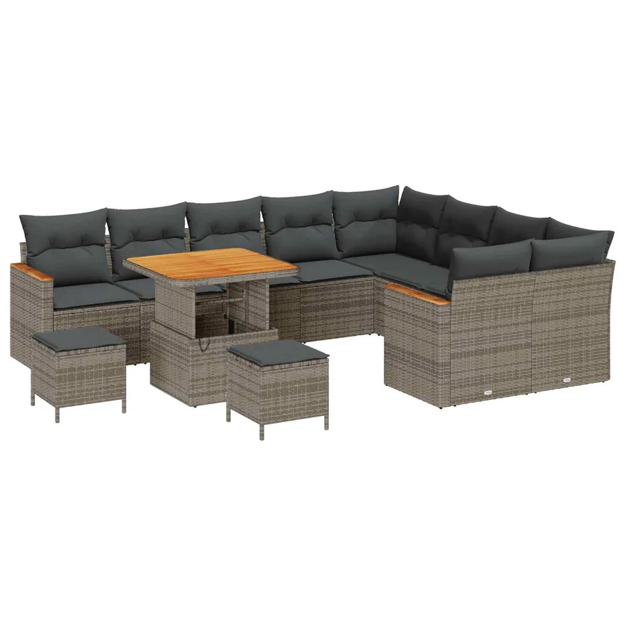 Ensemble de canapé de jardin 12 pcs Gris polyrotin - 2