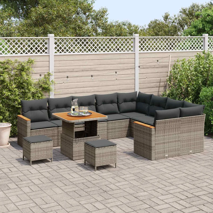 Ensemble de canapé de jardin 12 pcs Gris polyrotin - 3