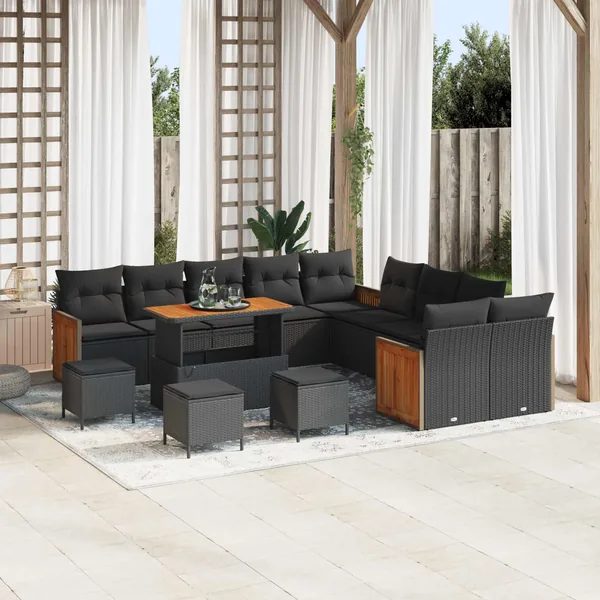 Ensemble de canapé de jardin avec coussin 14 pcs Noir
