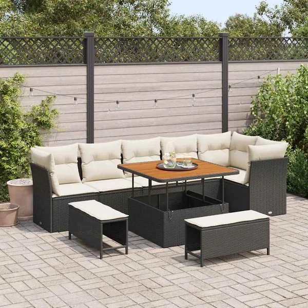 Ensemble de canapé de jardin 9 pcs Noir polyrotin