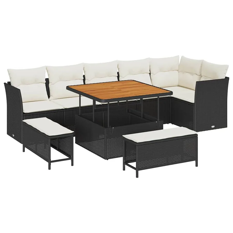 Ensemble de canapé de jardin 9 pcs Noir polyrotin - 2
